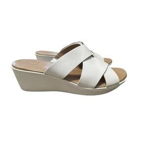 Naturalizer Womens 12 Rowena Wedge Heel Slip-On Leather Sandals Warm White NEW